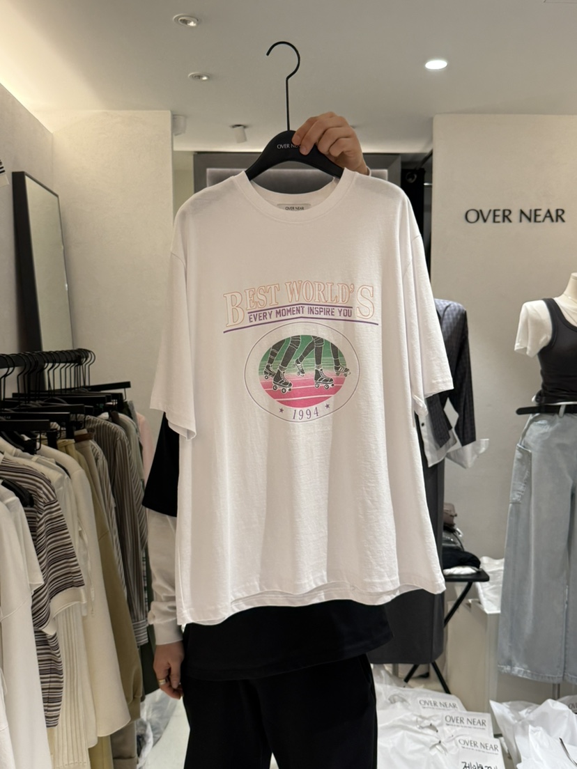 OVER NEAP直郵韓國代購㊣女裝新款25春夏時尚休閑推薦熱賣T恤OVER NEART恤圖色2