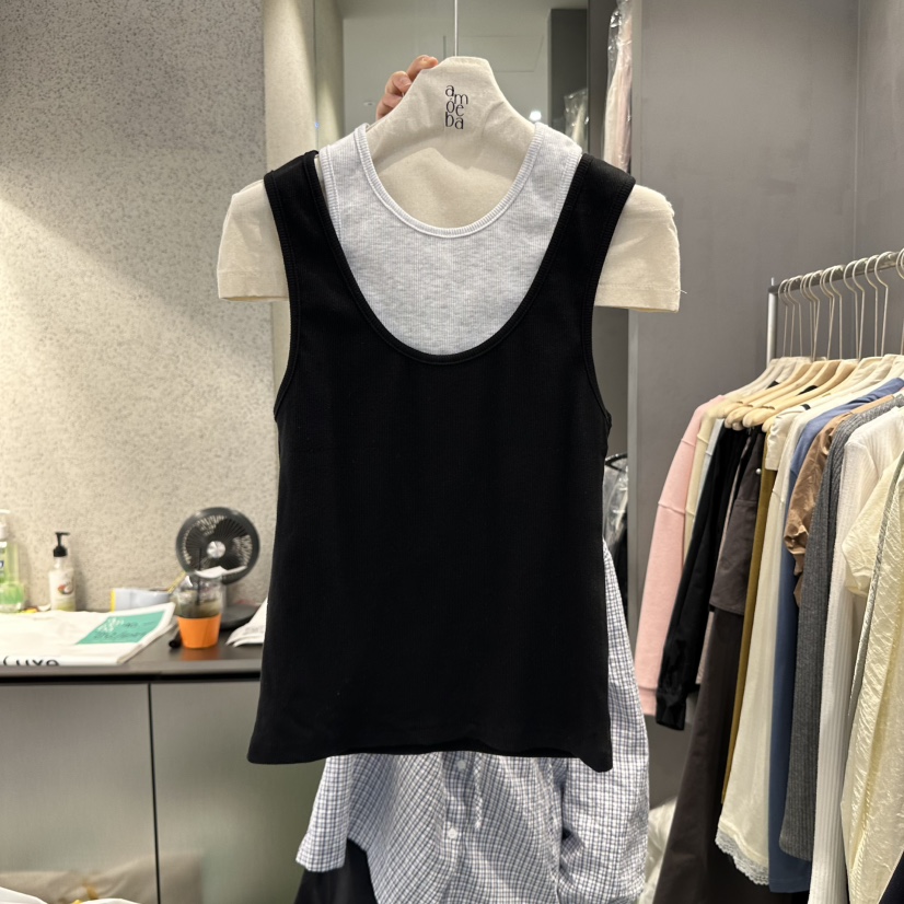 AMOEBA韓國直郵㊣東大門實拍女裝新款休閑25春夏吊帶背心雙層AMOEBA吊帶/背心圖色2
