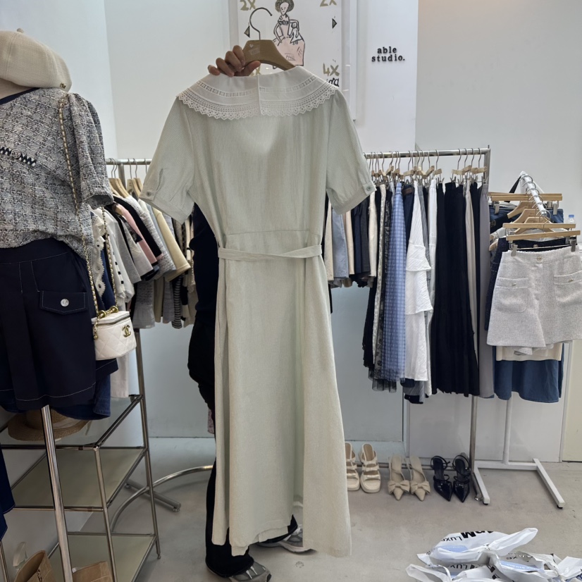 ABLESTUDIO直郵韓國代購㊣女裝新品25春夏連衣裙含腰帶蕾絲ABLE STUDIO連衣裙
