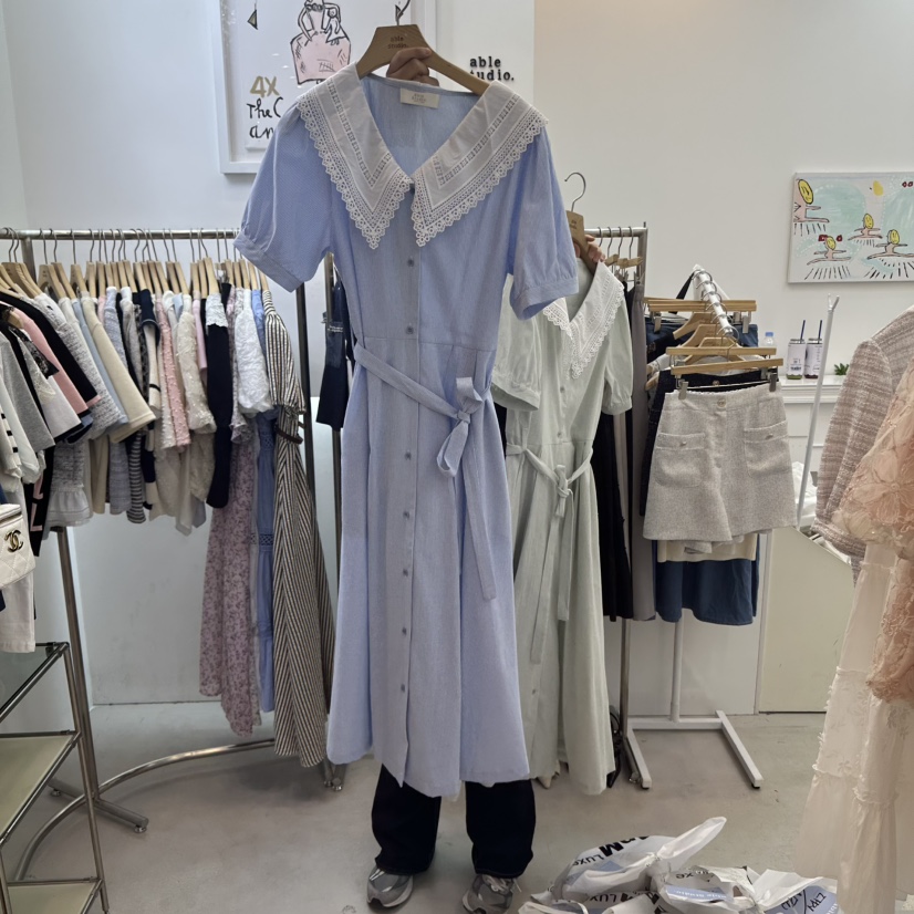 ABLESTUDIO直郵韓國代購㊣女裝新品25春夏連衣裙含腰帶蕾絲ABLE STUDIO連衣裙圖色2
