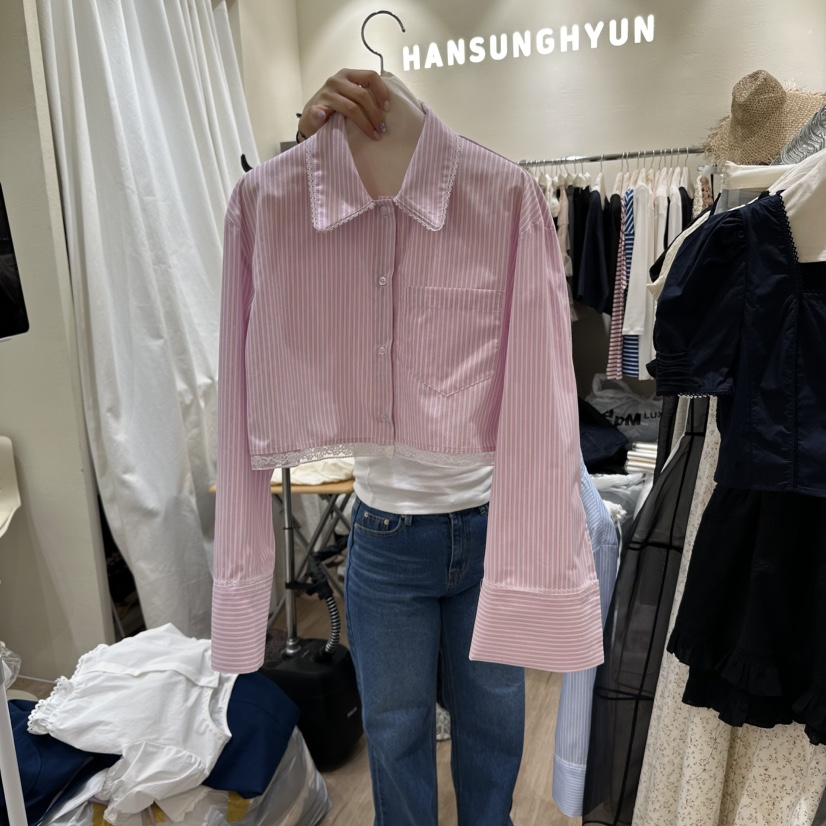 HANSUNGHYUN韓國直郵㊣女裝新品25春夏推薦時尚人氣襯衫蕾絲衫HANSUNGHYUN襯衫/蕾絲衫圖色2