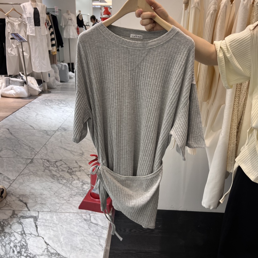 TAFFETA韓國㊣直郵東大門代購女裝新品休閑25春夏T恤假兩件羅紋TAFFETAT恤圖色2