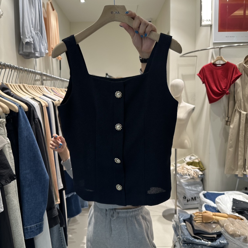 U-HA直郵韓國代購㊣女裝新款25春夏人氣熱賣吊帶背心粗花呢uha吊帶/背心圖色2