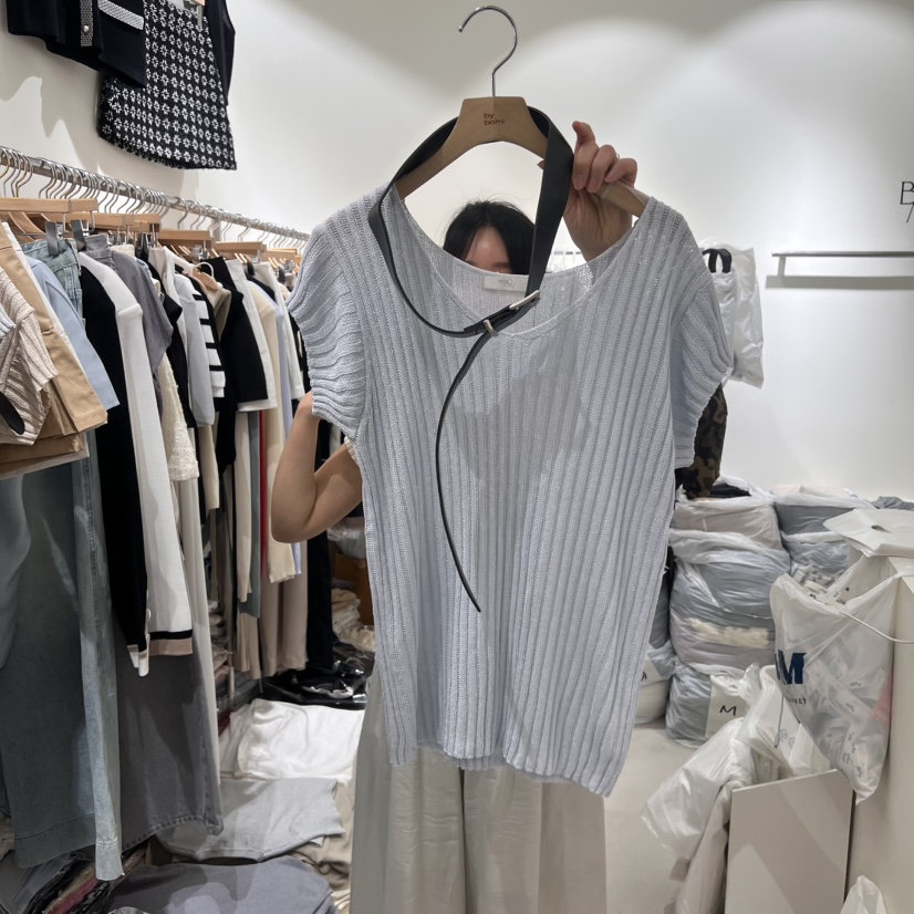 BY BOMI韓國直郵㊣東大門實拍女裝新品25春夏針織衫含腰帶BY BOMI針織衫圖色2