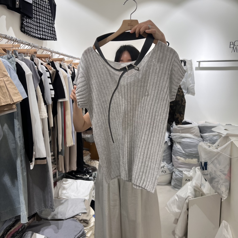BY BOMI韓國直郵㊣東大門實拍女裝新品25春夏針織衫含腰帶BY BOMI針織衫圖色3
