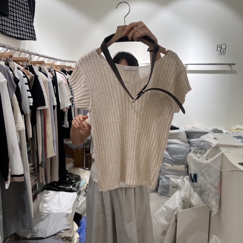 BY BOMI韓國直郵㊣東大門實拍女裝新品25春夏針織衫含腰帶BY BOMI針織衫圖色4