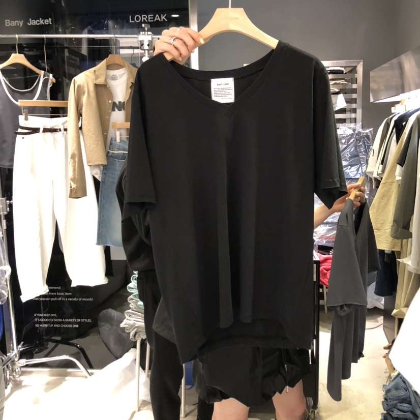 BANY ANCO韓國直郵㊣東大門實拍女裝新品熱賣人氣休閑T恤V領BANY ANCOT恤圖色3