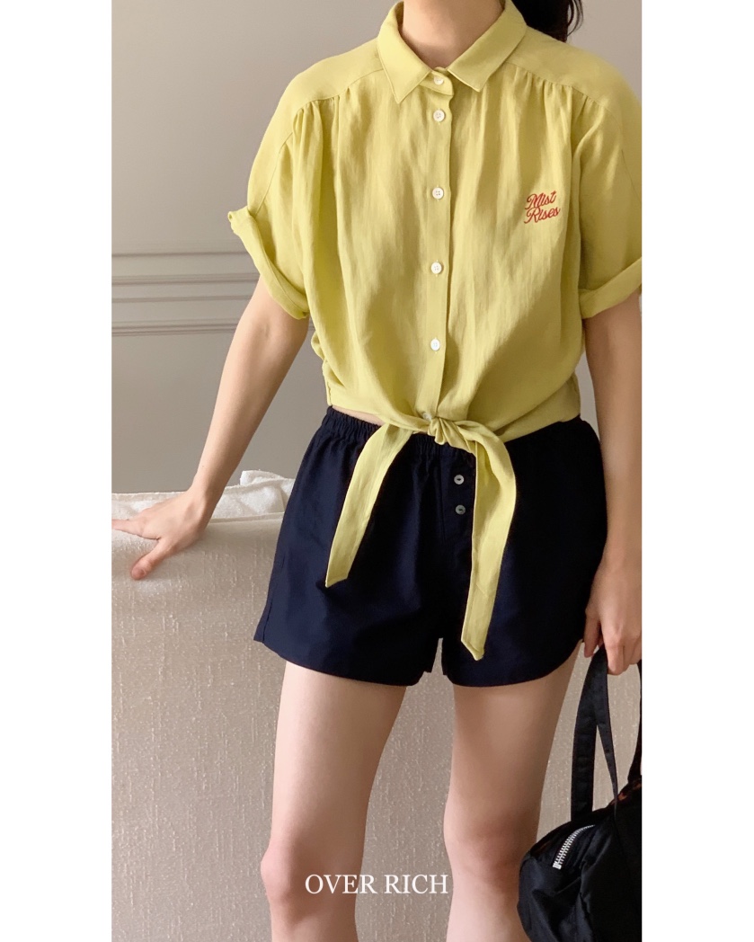 OVER RICH韓國直郵㊣女裝新品25春夏推薦時尚襯衫蕾絲衫亞麻OVER RICH襯衫/蕾絲衫