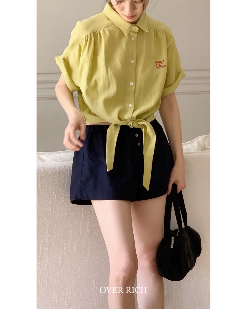 OVER RICH韓國直郵㊣女裝新品25春夏推薦時尚襯衫蕾絲衫亞麻OVER RICH襯衫/蕾絲衫