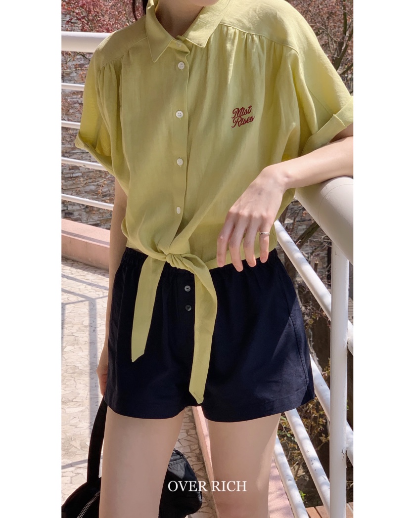 OVER RICH韓國直郵㊣女裝新品25春夏推薦時尚襯衫蕾絲衫亞麻OVER RICH襯衫/蕾絲衫
