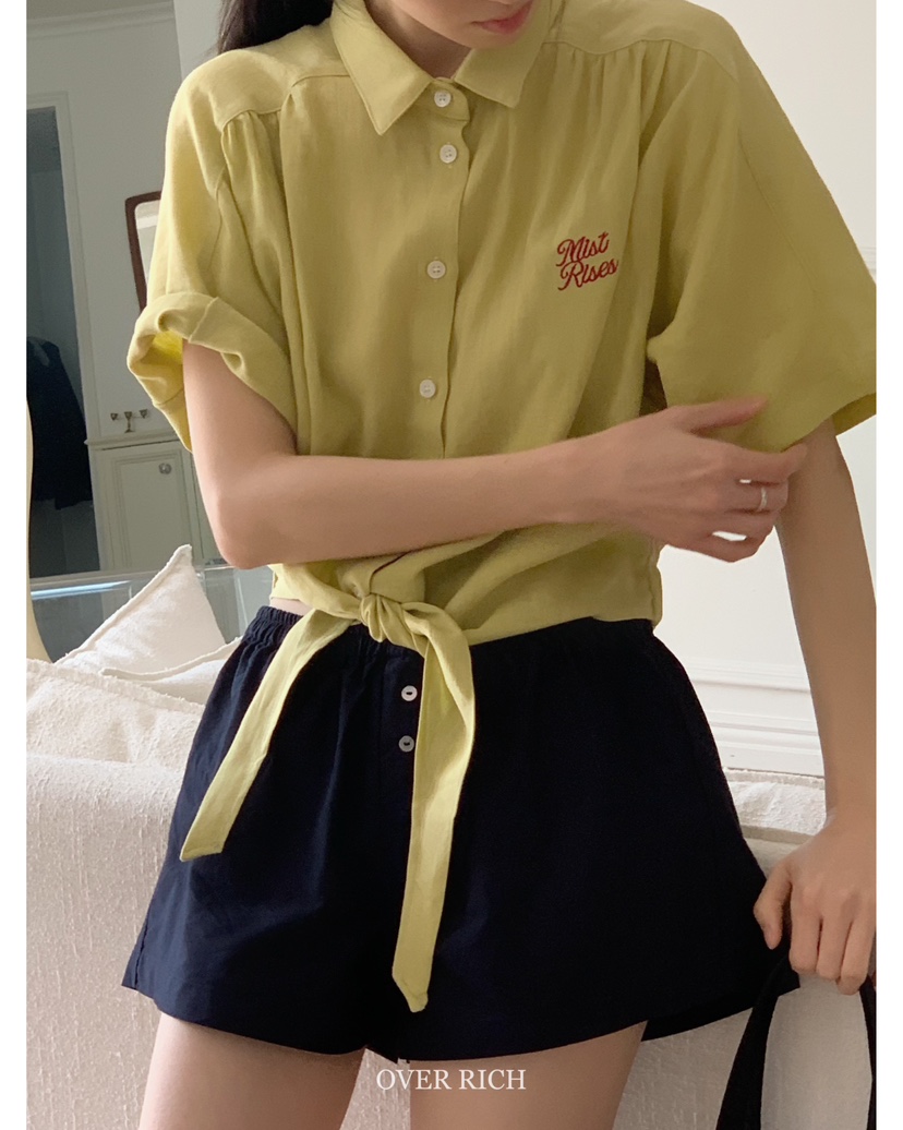 OVER RICH韓國直郵㊣女裝新品25春夏推薦時尚襯衫蕾絲衫亞麻OVER RICH襯衫/蕾絲衫