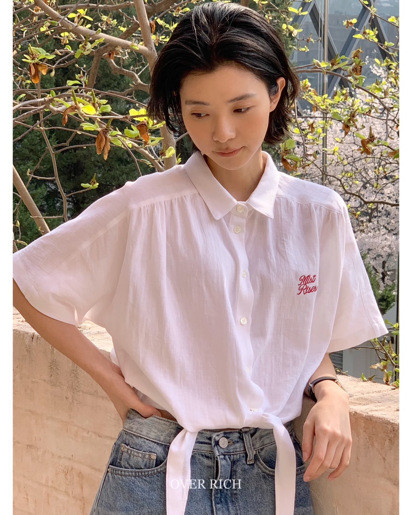 OVER RICH韓國直郵㊣女裝新品25春夏推薦時尚襯衫蕾絲衫亞麻OVER RICH襯衫/蕾絲衫