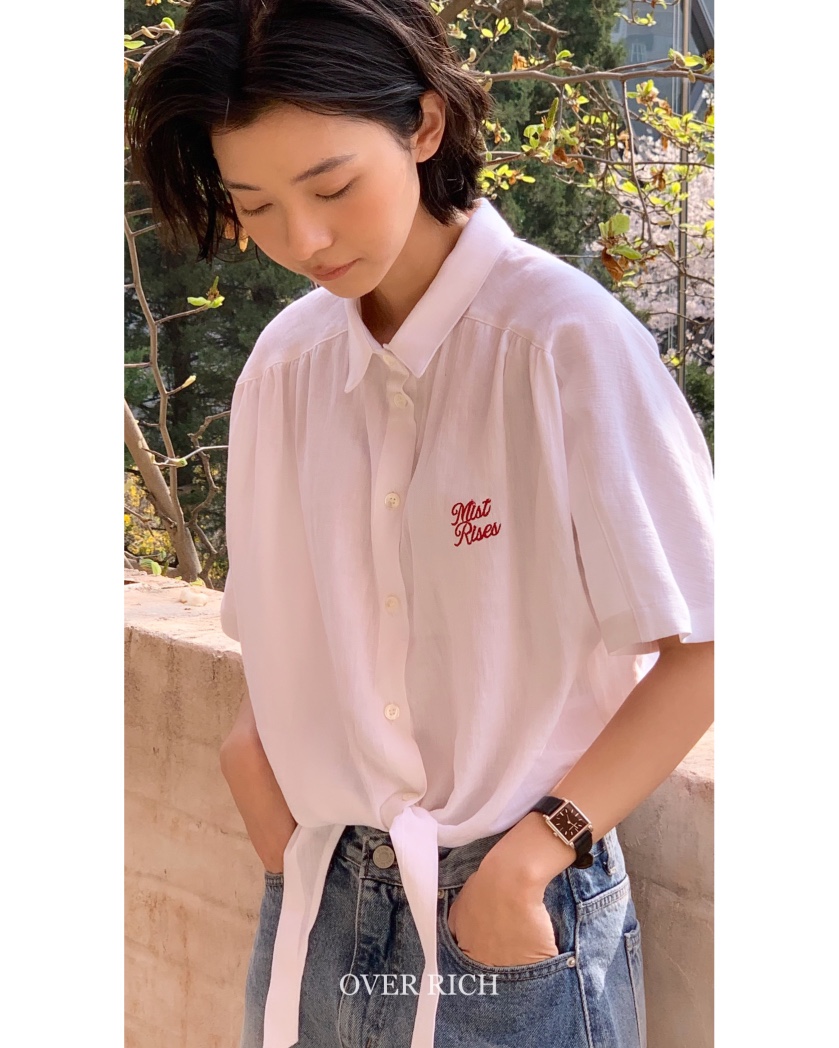 OVER RICH韓國直郵㊣女裝新品25春夏推薦時尚襯衫蕾絲衫亞麻OVER RICH襯衫/蕾絲衫