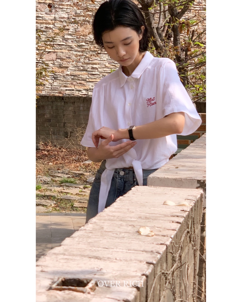 OVER RICH韓國直郵㊣女裝新品25春夏推薦時尚襯衫蕾絲衫亞麻OVER RICH襯衫/蕾絲衫