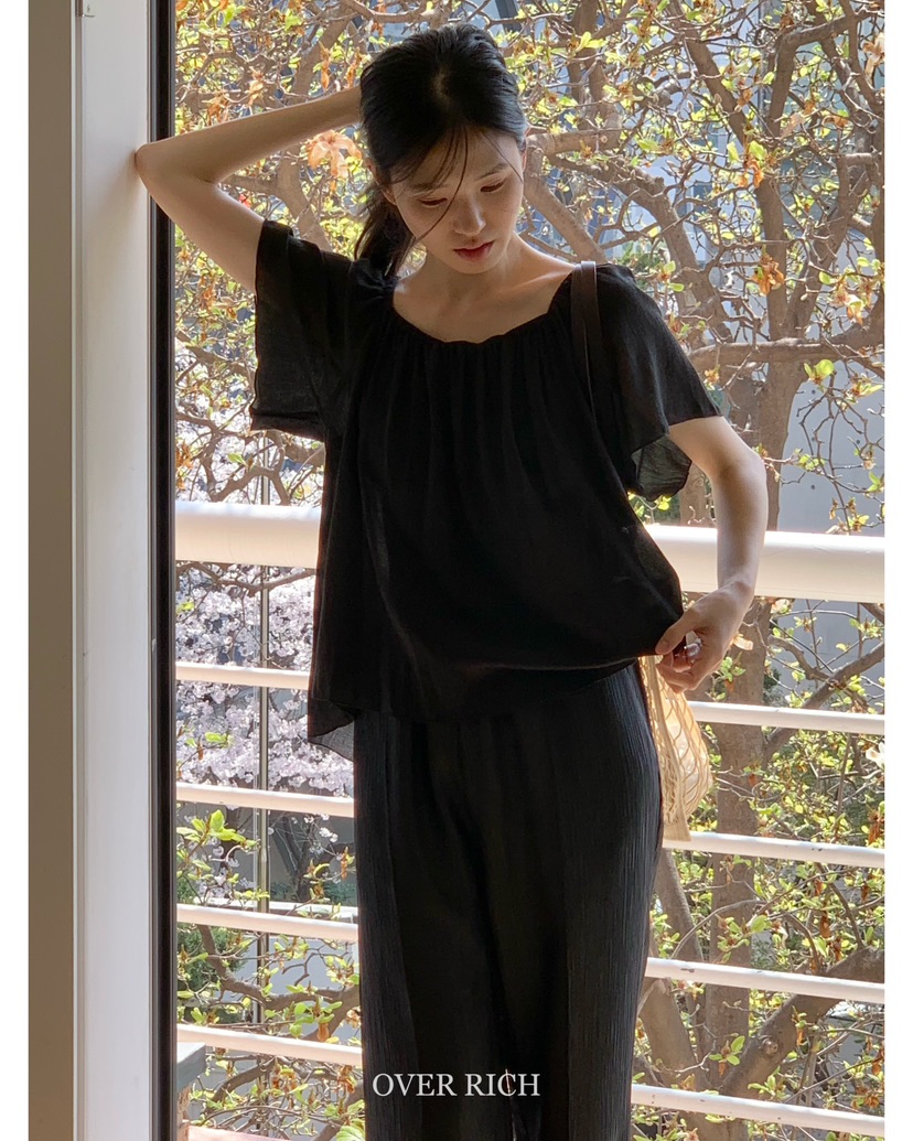 OVER RICH直郵韓國代購㊣女裝新款時尚休閑25春夏襯衫蕾絲衫OVER RICH襯衫/蕾絲衫