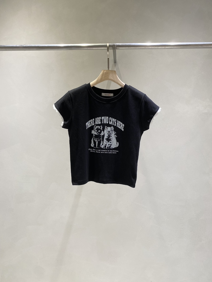 TOO HOT韓國直郵㊣東大門實拍女裝新款熱賣人氣25春夏T恤蕾絲TOO HOTT恤圖色3