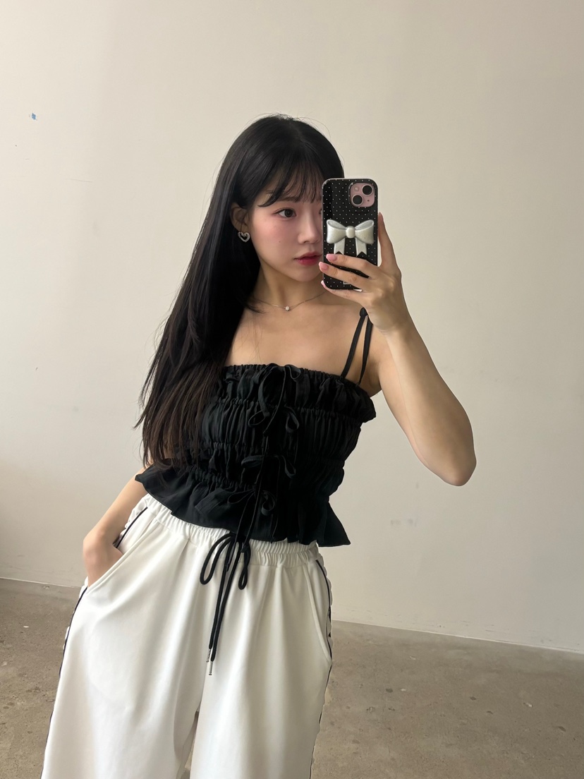 TOO HOT韓國直郵㊣東大門實拍女裝新品休閑吊帶背心蝴蝶結緊身TOO HOT吊帶/背心