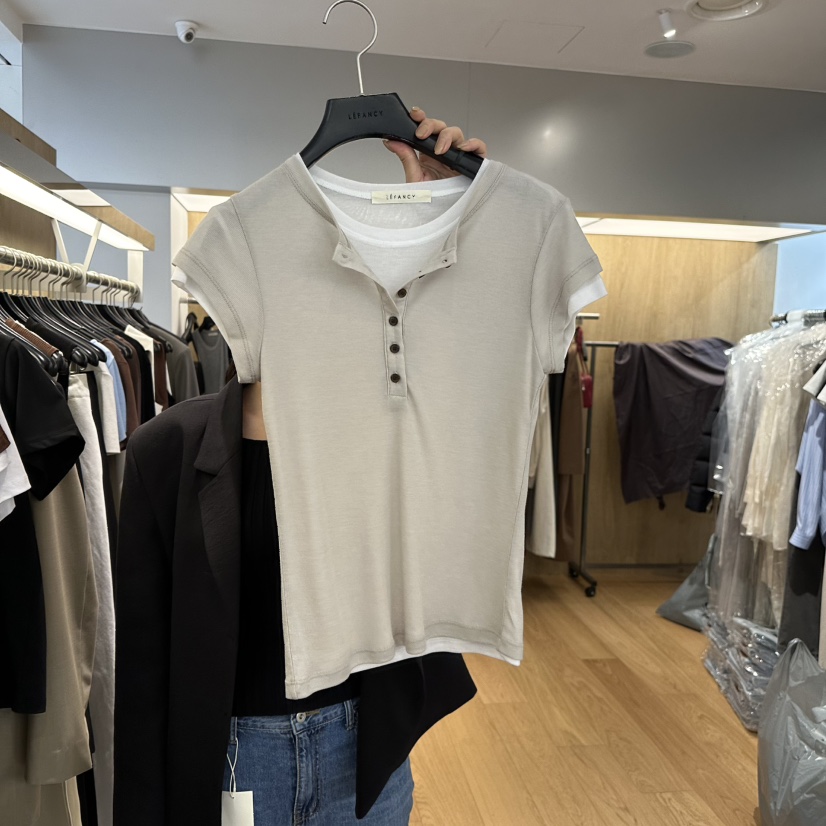 LEFANCY韓國直郵㊣女裝新品熱賣25春夏休閑時尚人氣推薦T恤LEFANCYT恤圖色3