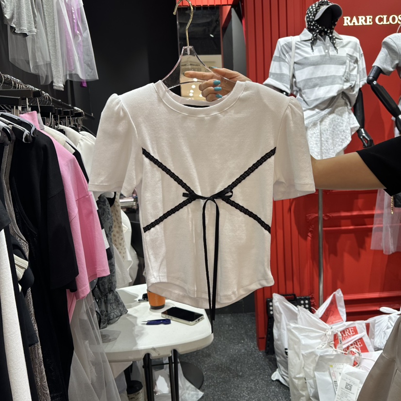 RARE CLOSET直郵韓國代購㊣女裝新款25春夏時尚T恤泡泡袖蕾絲RARE CLOSETT恤圖色2
