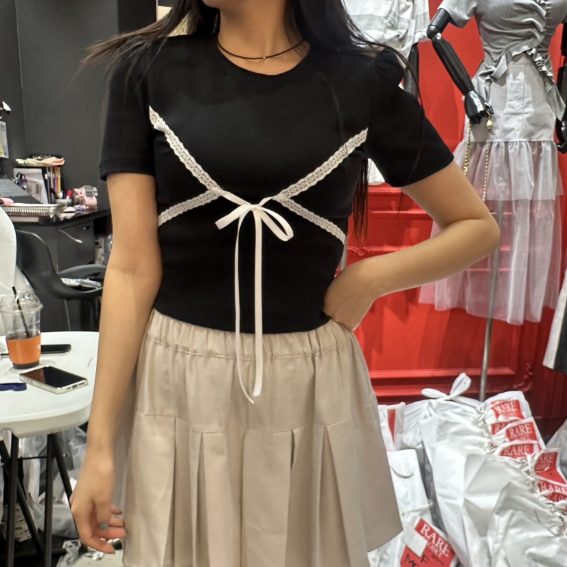 RARE CLOSET直郵韓國代購㊣女裝新款25春夏時尚T恤泡泡袖蕾絲RARE CLOSETT恤圖色3