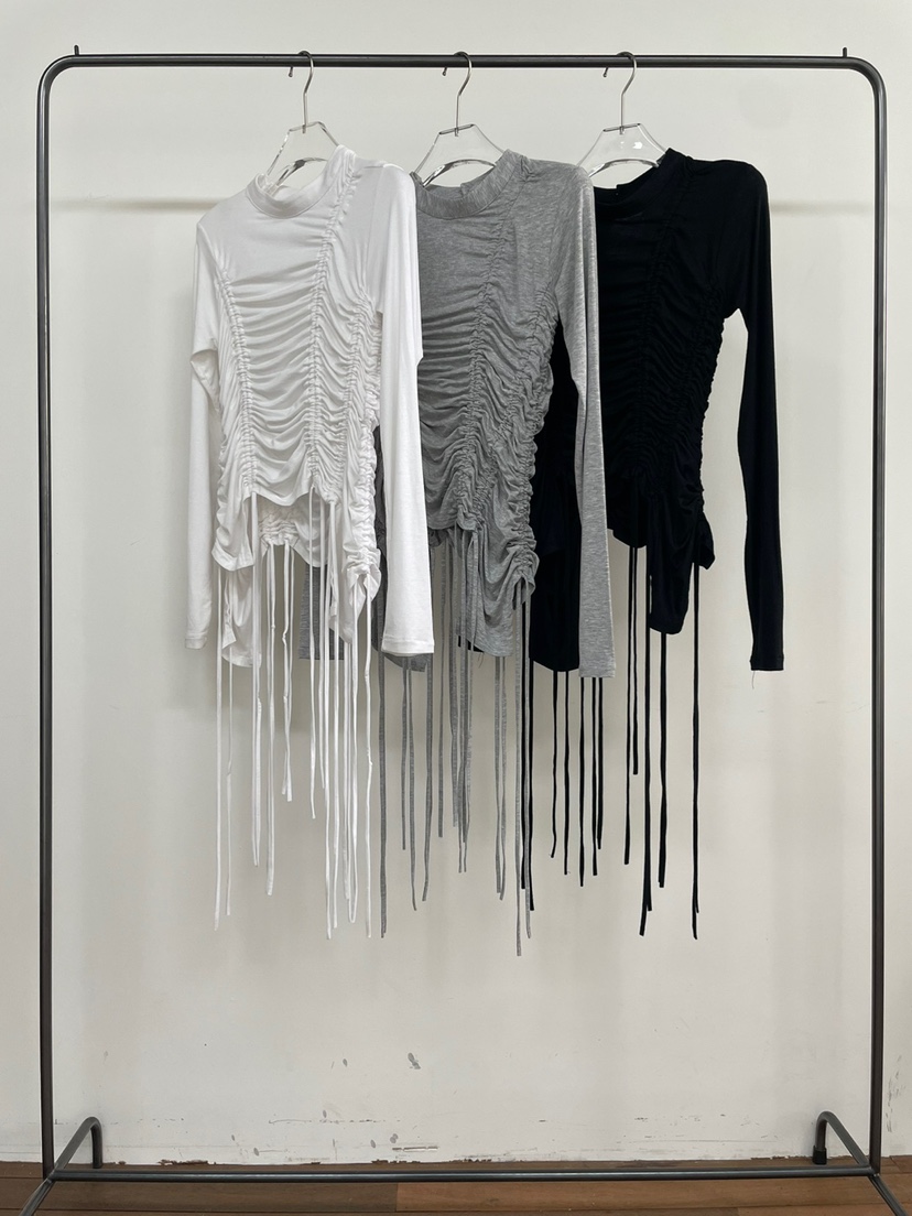 TEXTURE韓國直郵㊣東大門實拍女裝新品休閑25春夏長袖T恤褶皺TEXTURE長袖T恤