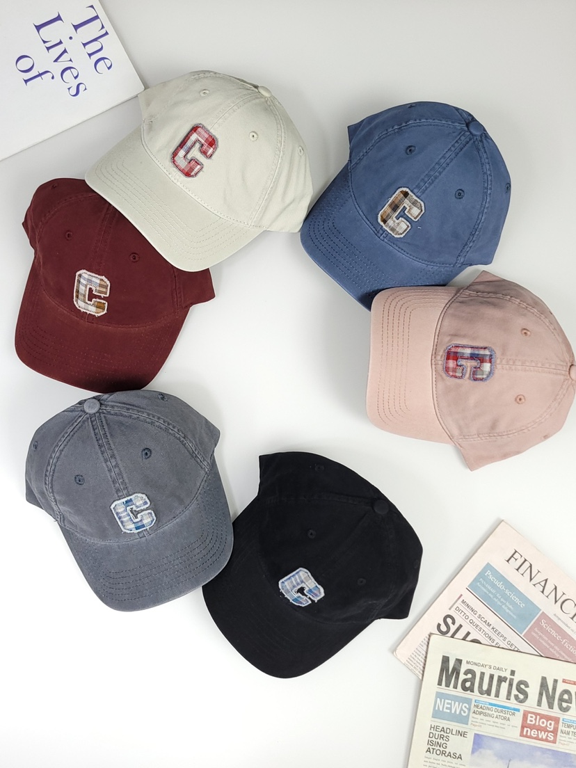THE HAT-P直郵韓國代購㊣女裝新品時尚25春夏帽子刺繡格紋THE HAT帽子