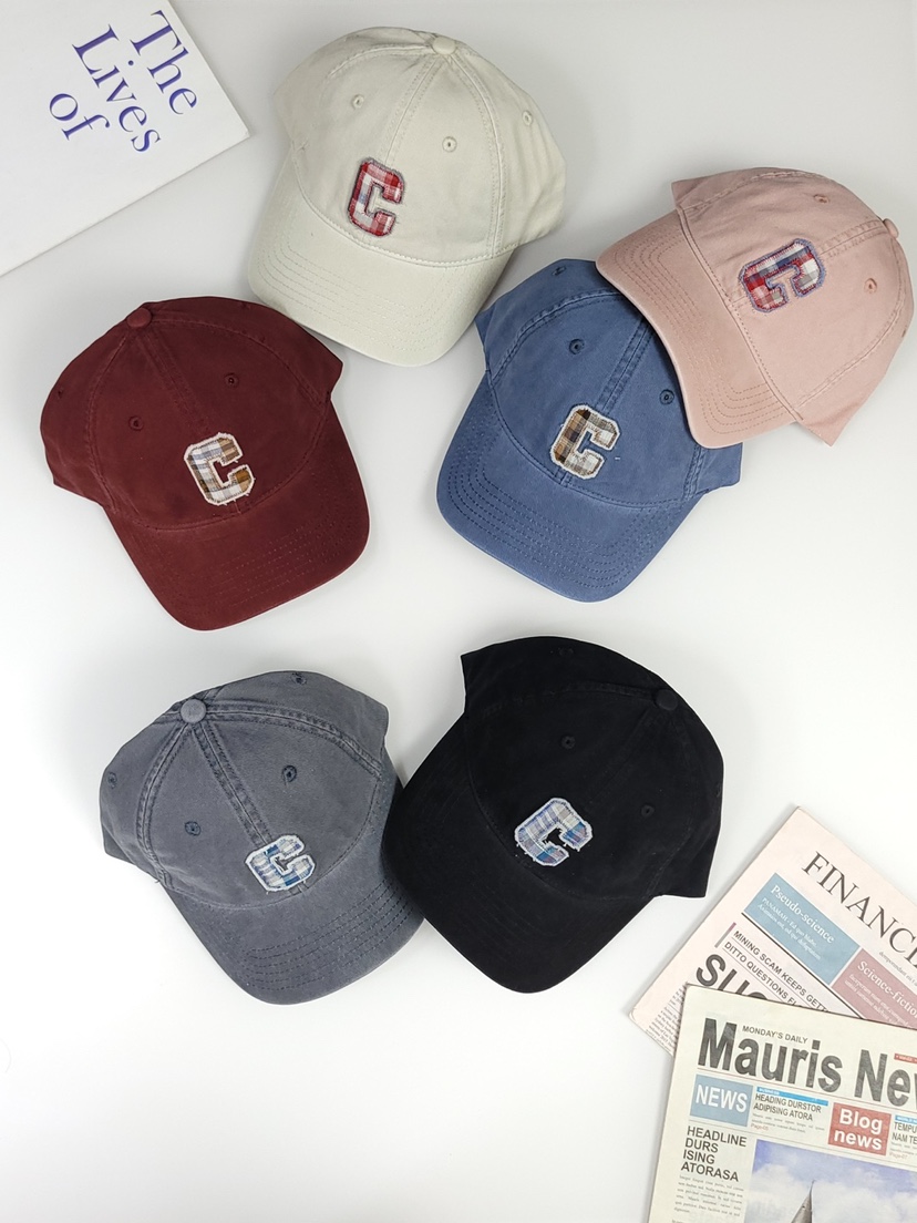 THE HAT-P直郵韓國代購㊣女裝新品時尚25春夏帽子刺繡格紋THE HAT帽子