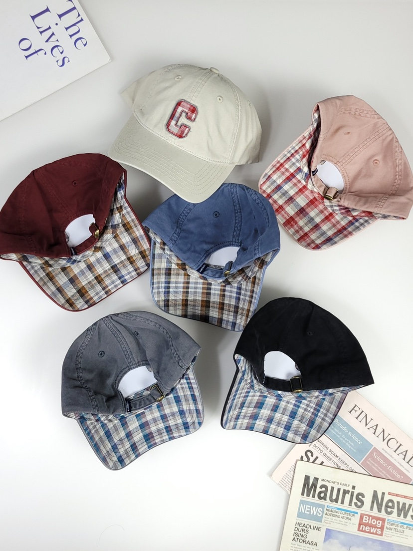THE HAT-P直郵韓國代購㊣女裝新品時尚25春夏帽子刺繡格紋THE HAT帽子
