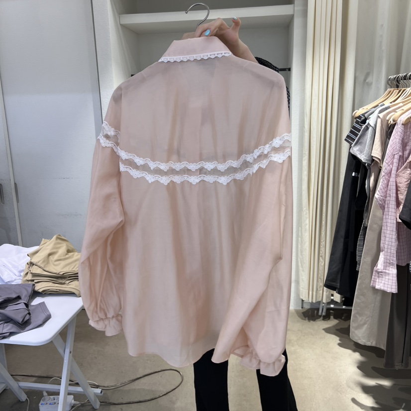 IR BIEN直郵韓國代購㊣女裝新品熱賣推薦25春夏襯衫蕾絲衫蕾絲ir bien-A襯衫/蕾絲衫