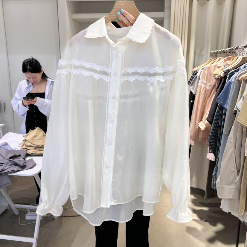 IR BIEN直郵韓國代購㊣女裝新品熱賣推薦25春夏襯衫蕾絲衫蕾絲ir bien-A襯衫/蕾絲衫圖色3