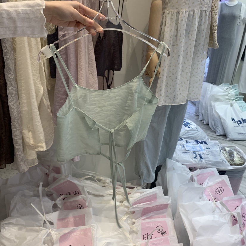 RIVEROOM韓國直郵㊣東大門實拍女裝新款推薦吊帶背心歐根紗緊身RIVEROOM吊帶/背心