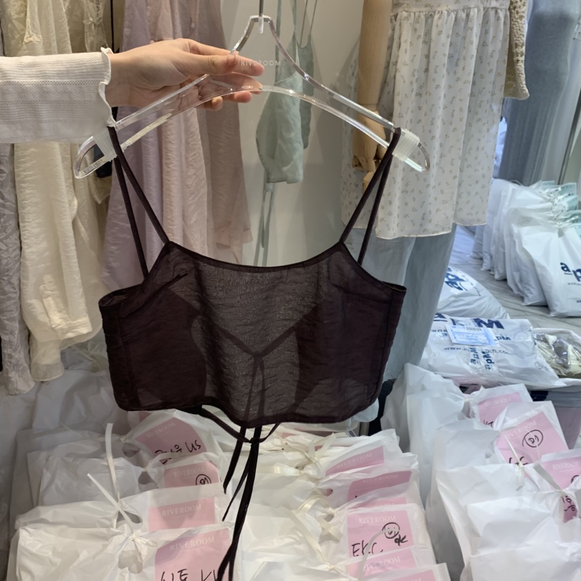 RIVEROOM韓國直郵㊣東大門實拍女裝新款推薦吊帶背心歐根紗緊身RIVEROOM吊帶/背心圖色2