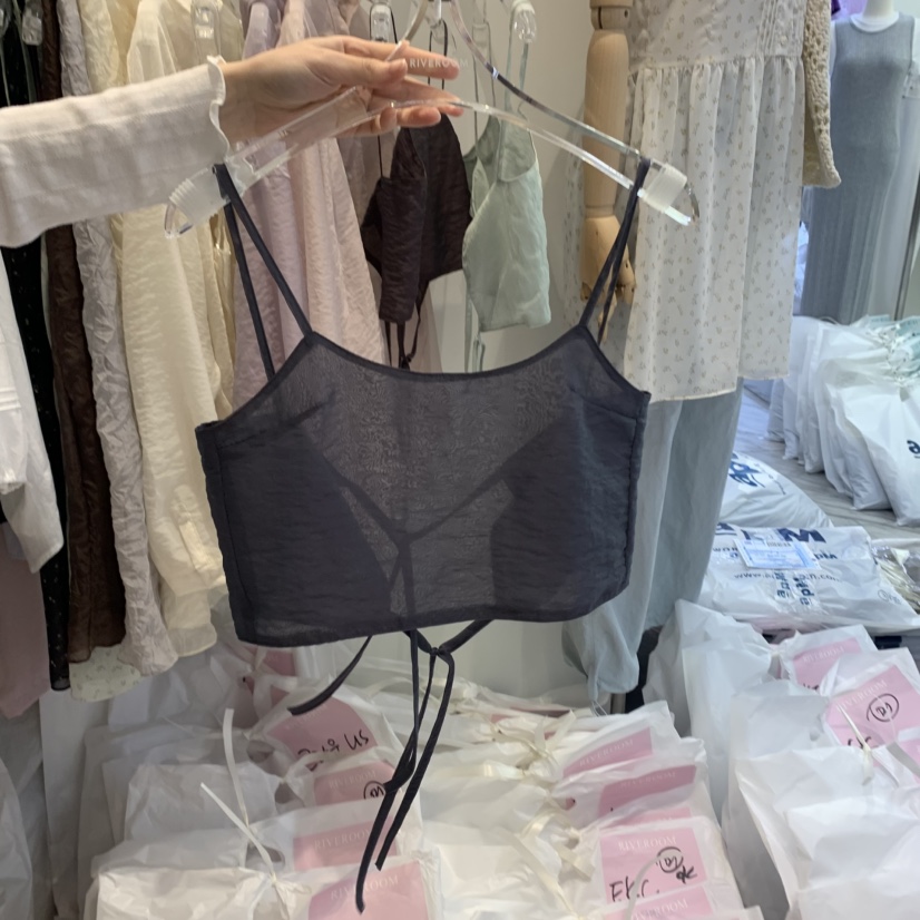 RIVEROOM韓國直郵㊣東大門實拍女裝新款推薦吊帶背心歐根紗緊身RIVEROOM吊帶/背心圖色3
