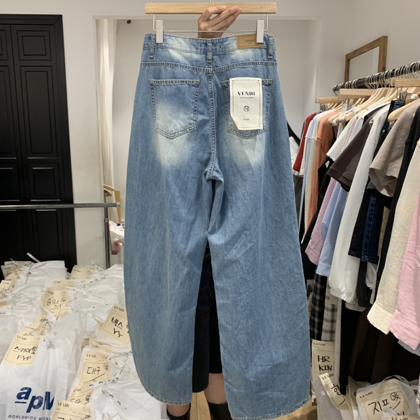 VENIR-a韓國㊣直郵東大門代購女裝新品休閑時尚牛仔褲褶皺VENIR-a牛仔褲