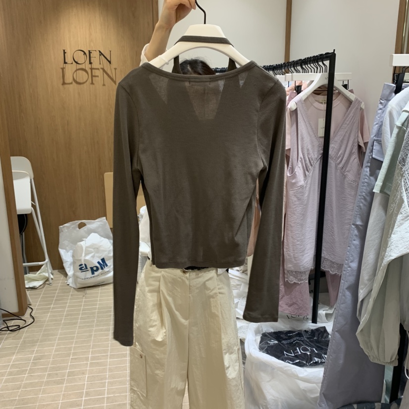 LOFN韓國直郵㊣女裝新品休閑推薦時尚熱賣25春夏長袖T恤假兩件LOFN長袖T恤