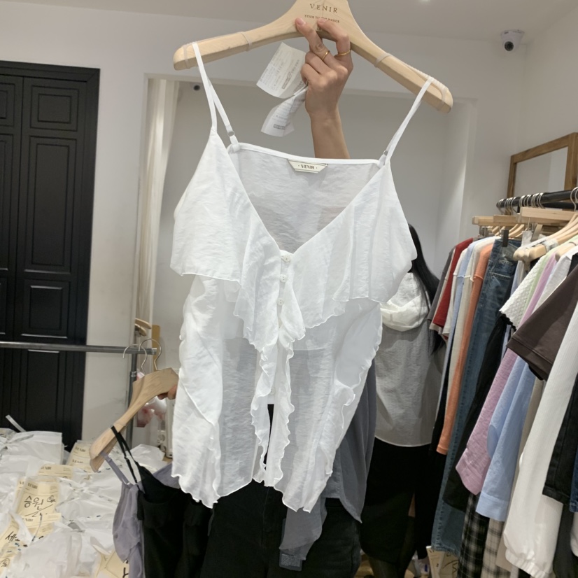 VENIR-a韓國直郵㊣東大門實拍女裝新品推薦吊帶背心荷葉邊蕾絲VENIR-a吊帶/背心圖色3