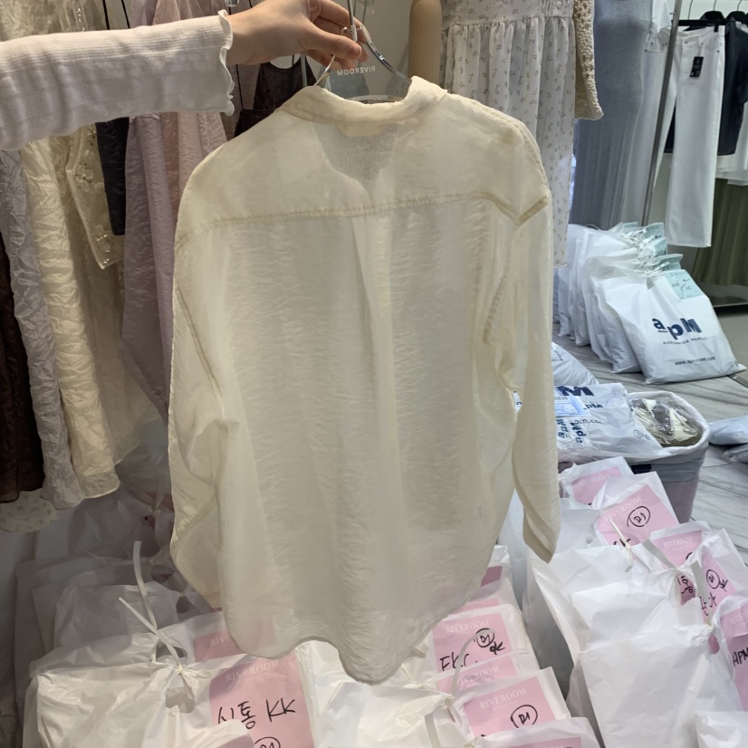RIVEROOM韓國㊣直郵東大門代購女裝新品時尚襯衫蕾絲衫歐根紗RIVEROOM襯衫/蕾絲衫