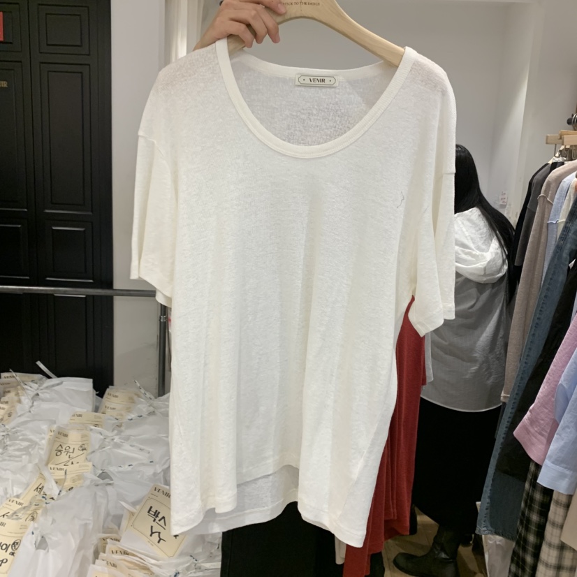 VENIR-a韓國㊣直郵東大門代購女裝新品時尚休閑熱賣T恤亞麻VENIR-aT恤