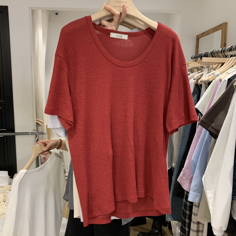 VENIR-a韓國㊣直郵東大門代購女裝新品時尚休閑熱賣T恤亞麻VENIR-aT恤圖色2