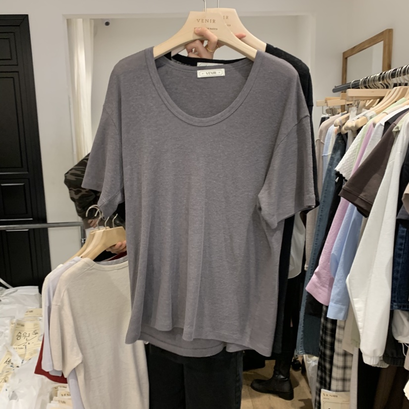 VENIR-a韓國㊣直郵東大門代購女裝新品時尚休閑熱賣T恤亞麻VENIR-aT恤圖色5