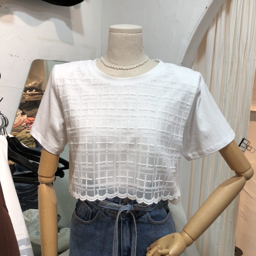 OZ直郵韓國代購㊣女裝新品推薦時尚休閑熱賣25春夏T恤蕾絲雙層OZ.ounceT恤