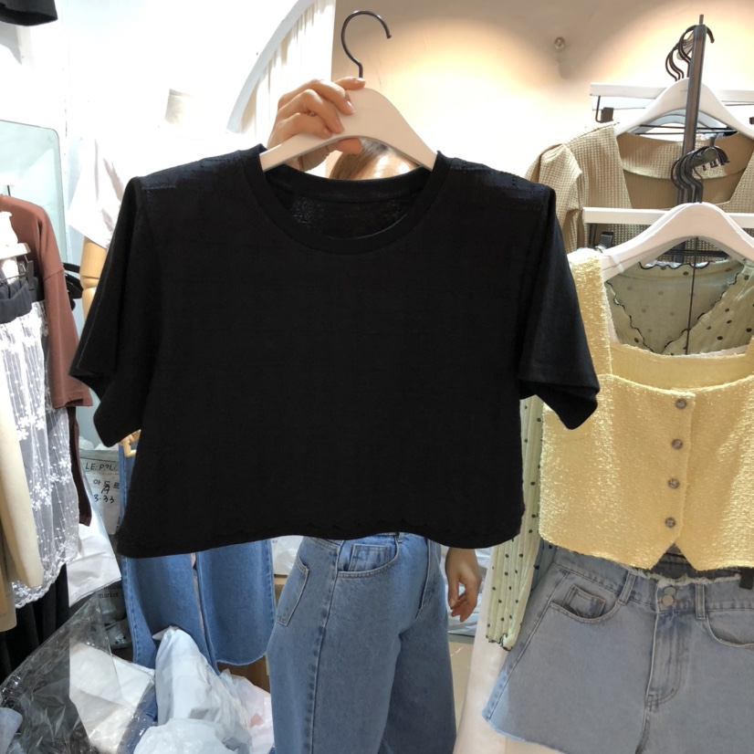 OZ直郵韓國代購㊣女裝新品推薦時尚休閑熱賣25春夏T恤蕾絲雙層OZ.ounceT恤圖色2