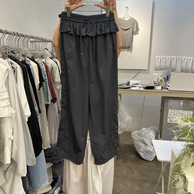 PLOVER韓國直郵女士新品時尚熱賣職業休閑25春夏休閑褲荷葉邊PLO_VER休閑褲圖色2