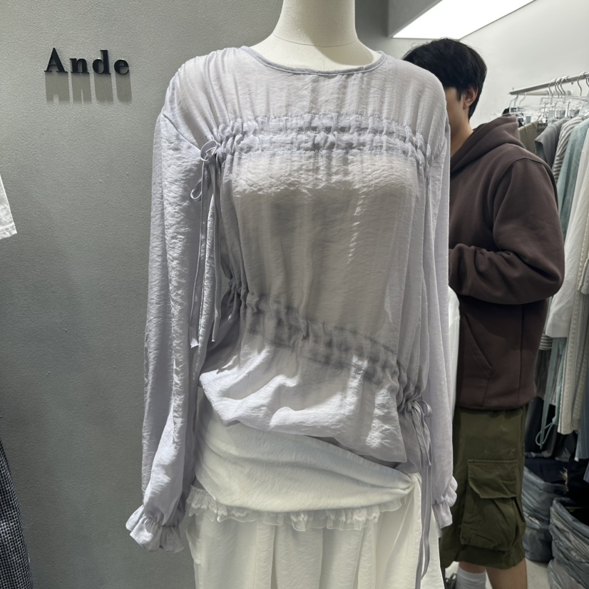 ANDE韓國直郵女裝新品真品25春夏休閑人氣職業時尚襯衫蕾絲衫ANDE襯衫/蕾絲衫圖色1