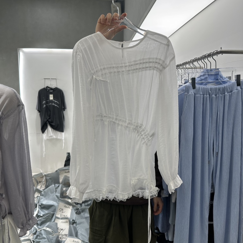 ANDE韓國直郵女裝新品真品25春夏休閑人氣職業時尚襯衫蕾絲衫ANDE襯衫/蕾絲衫圖色2