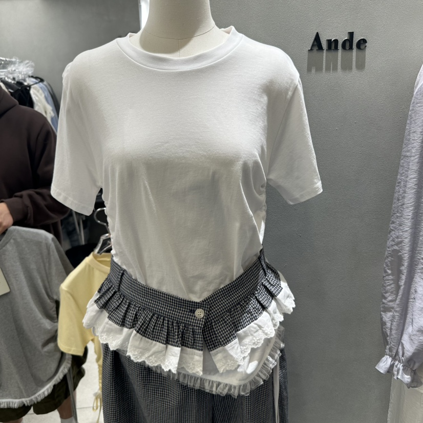 ANDE韓國直郵女裝新品真品職業推薦休閑熱賣人氣25春夏T恤歐根紗ANDET恤