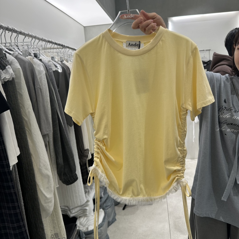 ANDE韓國直郵女裝新品真品職業推薦休閑熱賣人氣25春夏T恤歐根紗ANDET恤圖色2