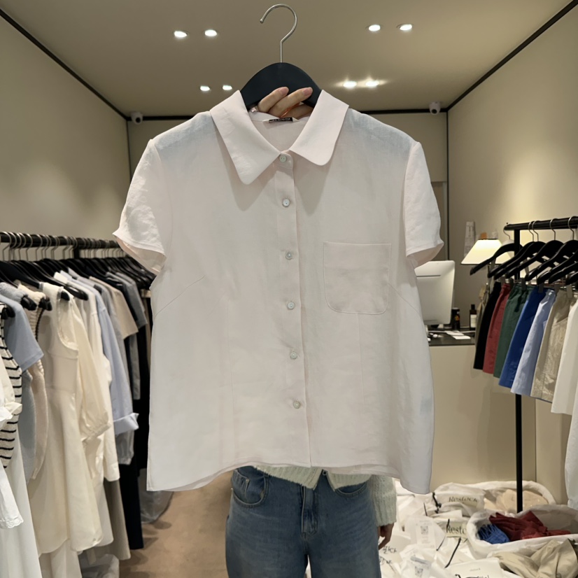 RE STOCK韓國代購女士新款25春夏休閑熱賣職業襯衫蕾絲衫亞麻RE STOCK襯衫/蕾絲衫