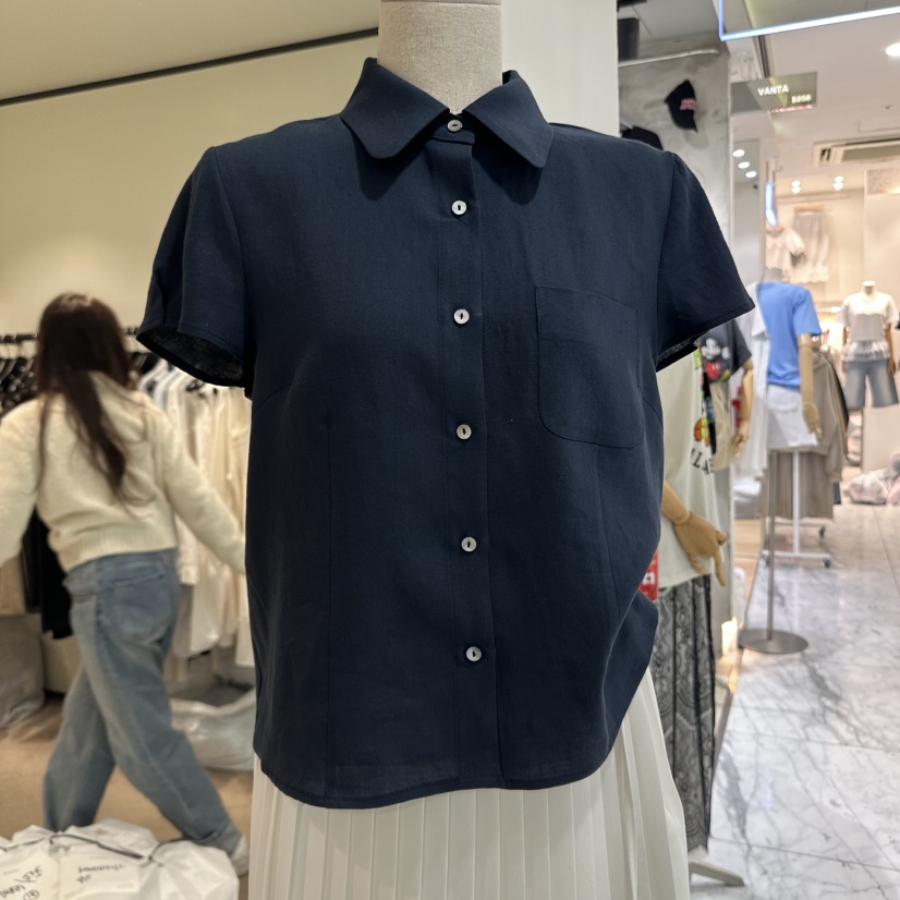 RE STOCK韓國代購女士新款25春夏休閑熱賣職業襯衫蕾絲衫亞麻RE STOCK襯衫/蕾絲衫圖色2