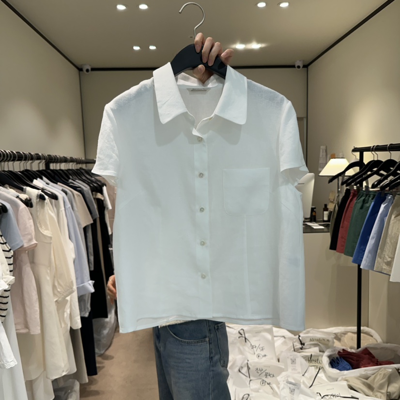 RE STOCK韓國代購女士新款25春夏休閑熱賣職業襯衫蕾絲衫亞麻RE STOCK襯衫/蕾絲衫圖色3